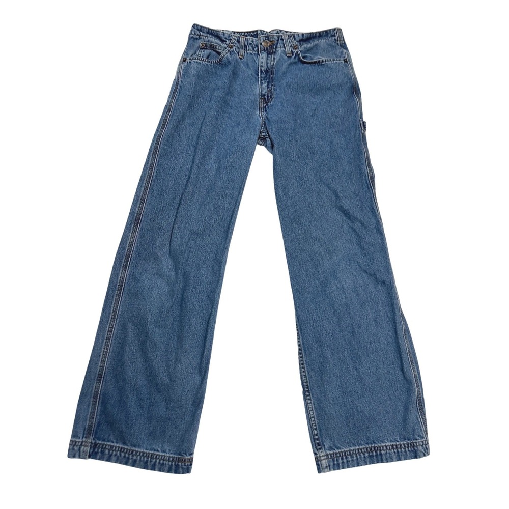Vintage Levis L2‎ Carpenter Baggy Jeans Size 11 Med Wide Leg 90s Denim Buckle
